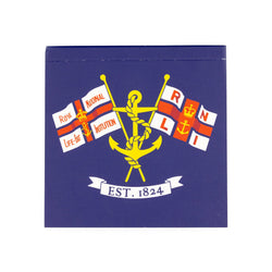 An RNLI Jotter Pad with two illustrated RNLI flags on the front