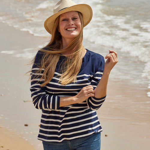 RNLI LS COTTON STRIPE WOMENS T-SHIRT NAVY