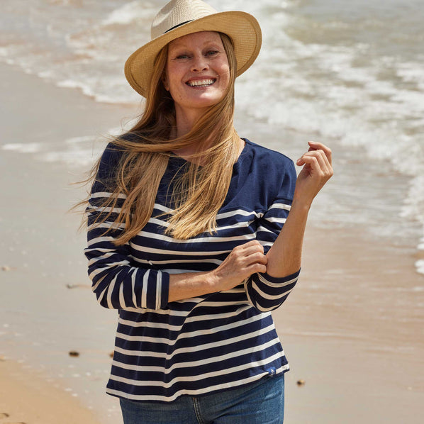 RNLI LS COTTON STRIPE WOMENS T-SHIRT NAVY