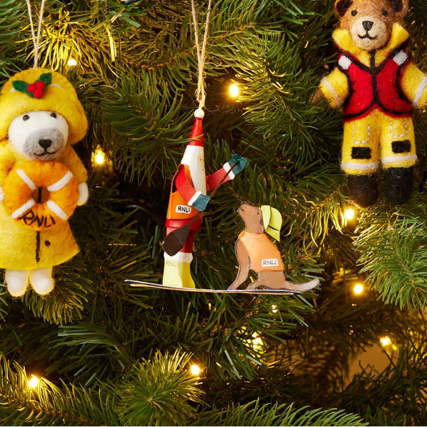 RNLI Paddleboarding Santa and Dog Decoration