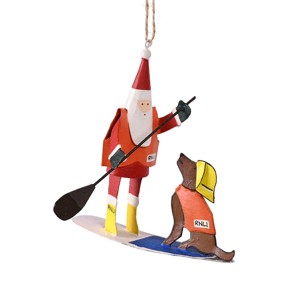 RNLI Paddleboarding Santa and Dog Decoration