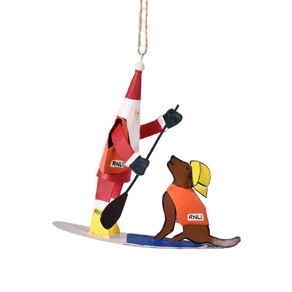 RNLI Paddleboarding Santa and Dog Decoration