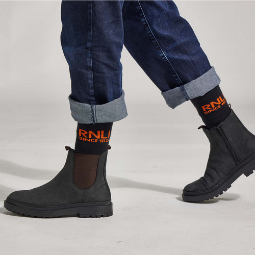 RNLI Since 1824 Welly Socks, Black/Orange