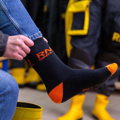 RNLI Since 1824 Welly Socks, Black/Orange