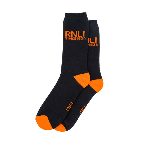 RNLI Since 1824 Welly Socks, Black/Orange