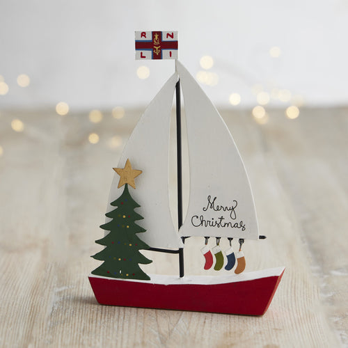 RNLI Standing Sailboat and Tree Decoration