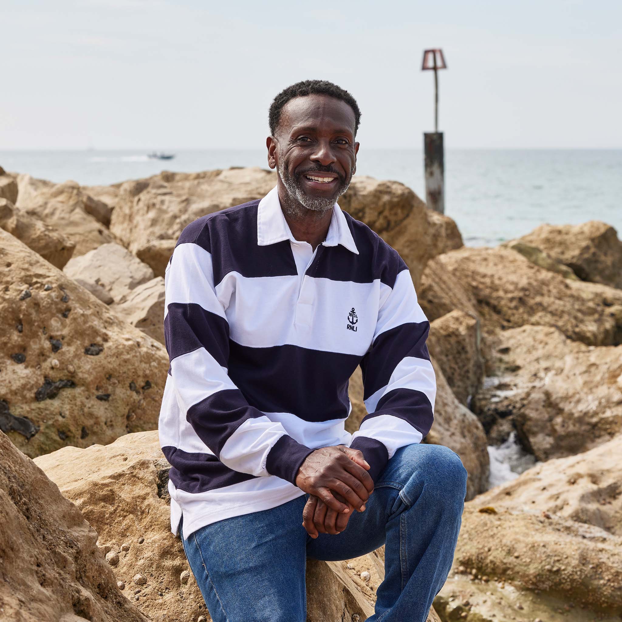 RNLI Stripe Embroidered Men's Rugby Top | RNLI Shop