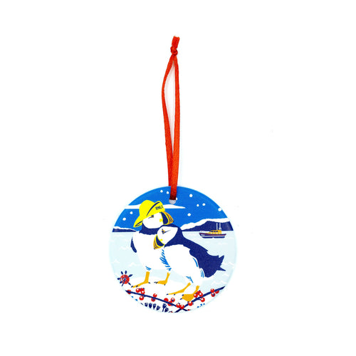 RNLI Winter Puffins in Sou'wester Ceramic Decoration