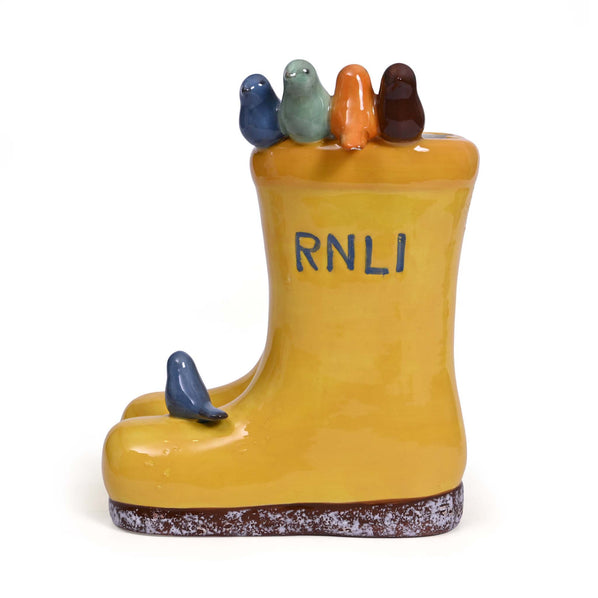 RNLI Yellow Welly With Birds Planter, Small