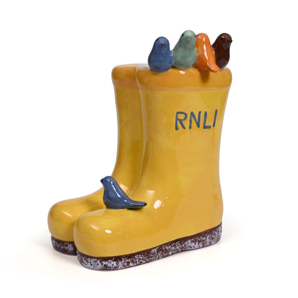 RNLI Yellow Welly With Birds Planter, Small