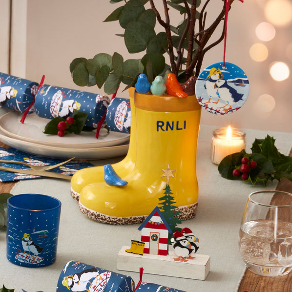 RNLI Yellow Welly With Birds Planter, Small