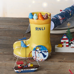 RNLI Yellow Welly With Birds Planter, Small