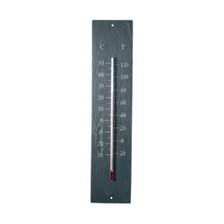 A slate thermometer with a scale in both Celsius and Fahrenheit