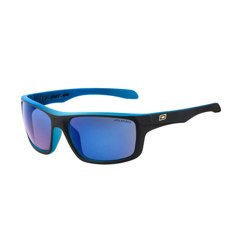Dirty Dog sunglasses with black frames and  blue lenses.