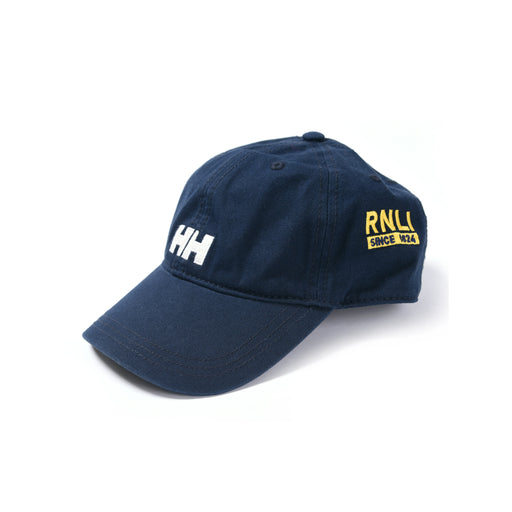 Helly Hansen RNLI Logo Cap in Navy with the RNLI logo embroidered in yellow on the side.