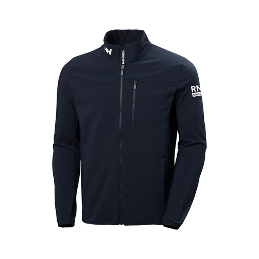 A full zip jacket in navy with a high neck collar. It features the HH logo in white on the collar and the RNLI Since 1824 logo on the left sleeve. 