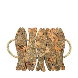 A trivet in the shape of five fish linked together with rope.