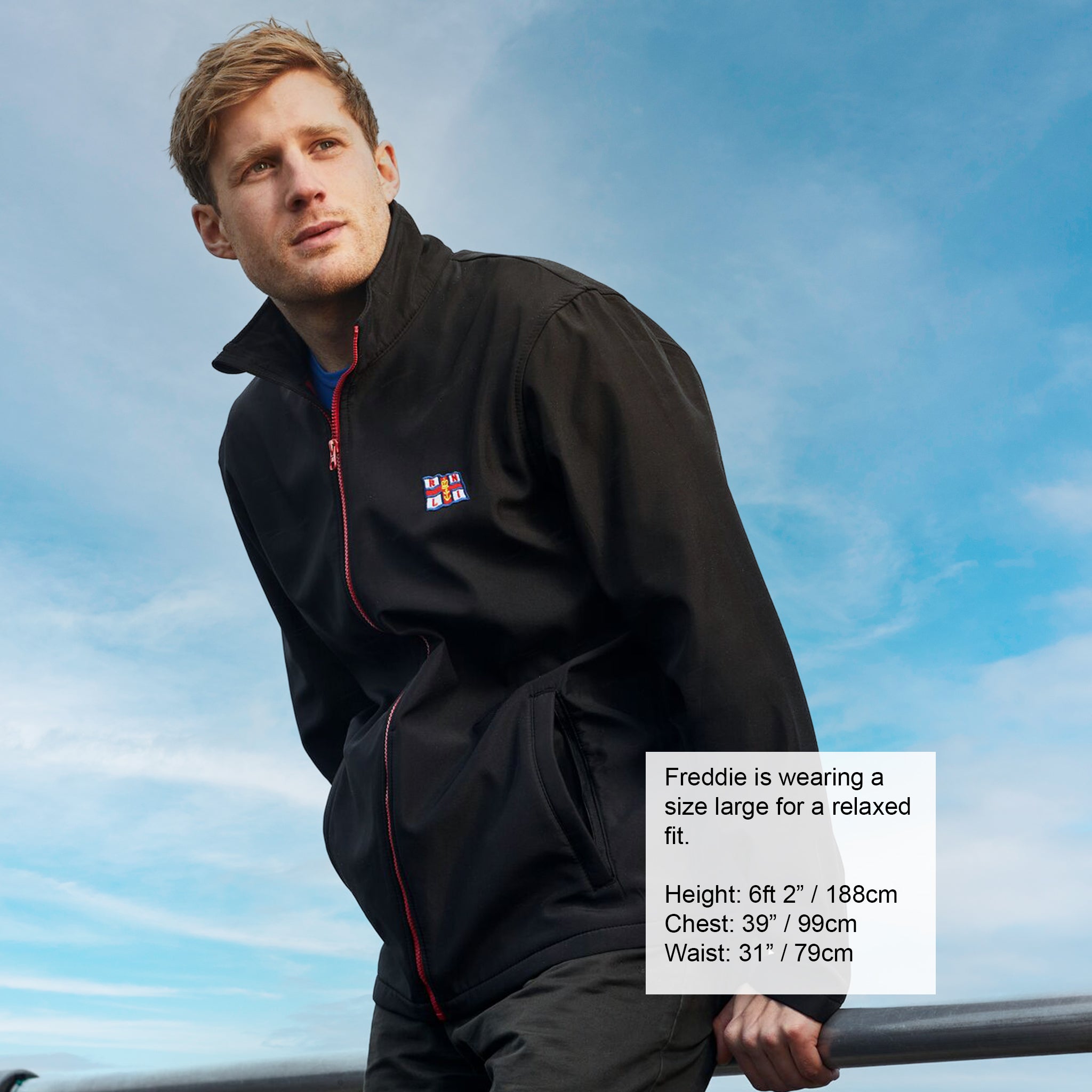 RNLI Men's Ablaze Softshell Jacket, Black/Red | RNLI Shop