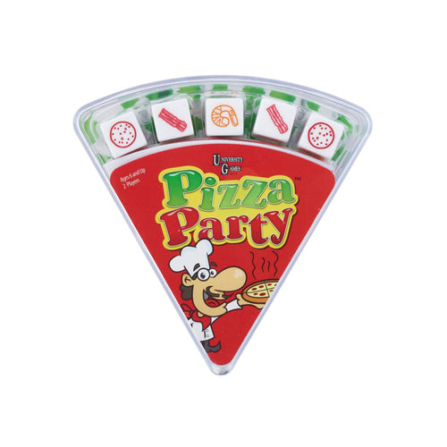 A board game box in the shape of a pizza slice.The title says, 'Pizza Party'