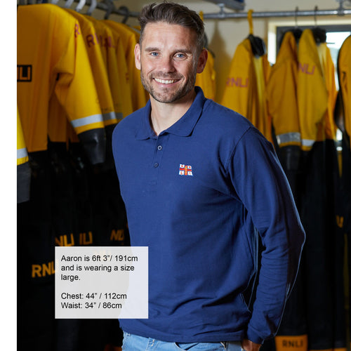 RNLI Flag Logo Long Sleeve Polo Shirt, Navy