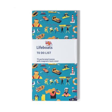 A to-do list pad with illustrations of RNLI crew and kit.