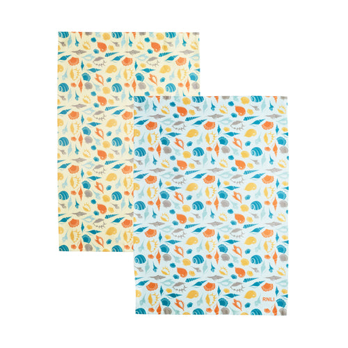 Shell Print Tea Towel, 2 Pack