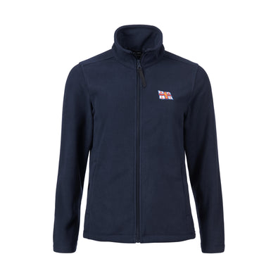 A navy fleece with a full zip. It has the RNLI flag logo on the left chest.